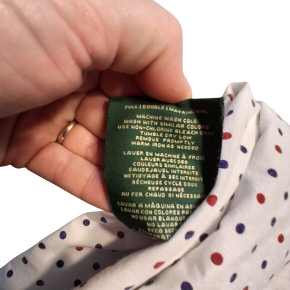 Ralph Lauren sheets Full Sized flat fitted 1 case white red blu polka dot cotton - Picture 3 of 3